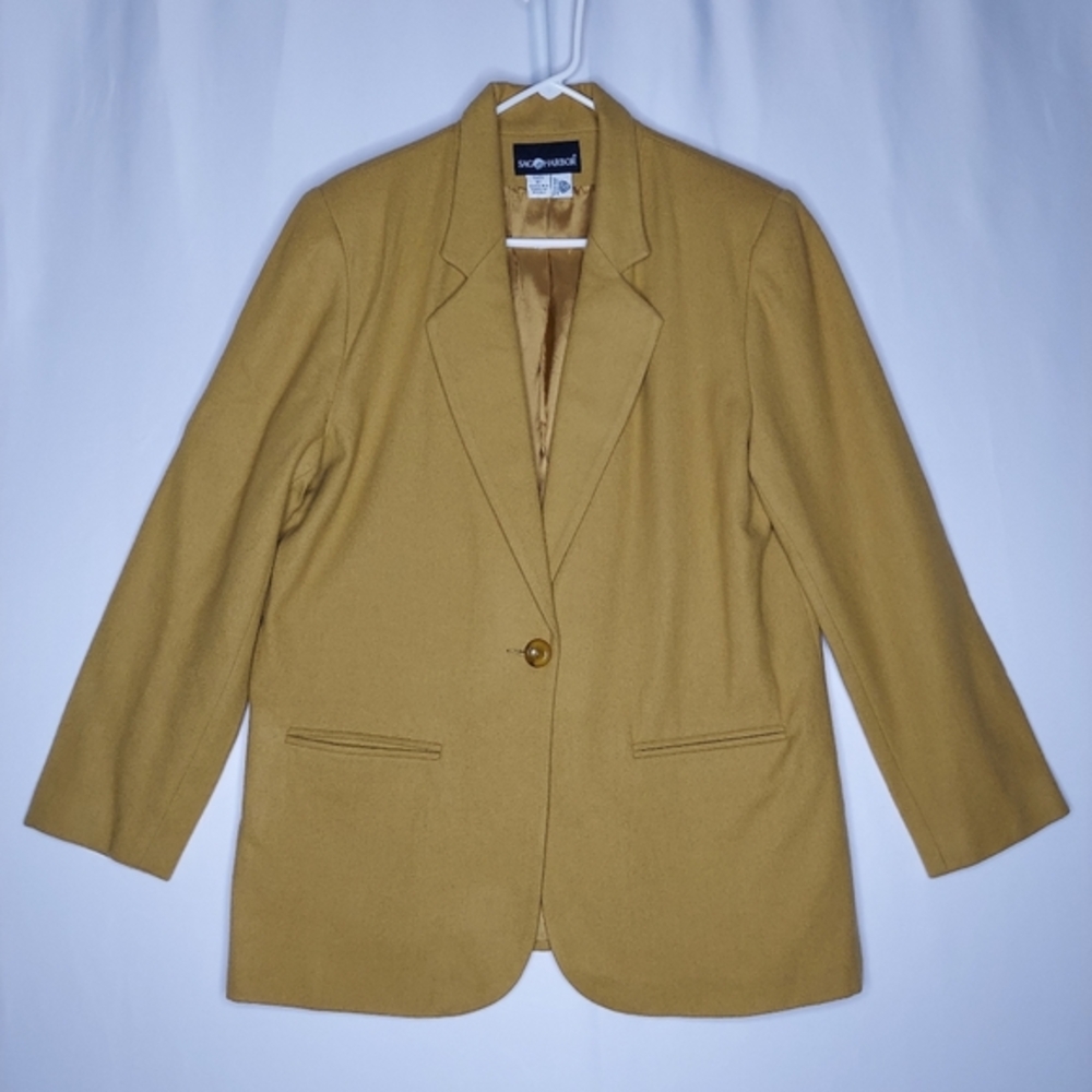 Sag‎ Harbor Wool Blazer Womens 12 Green Gold One-Button Collar Pocket Career